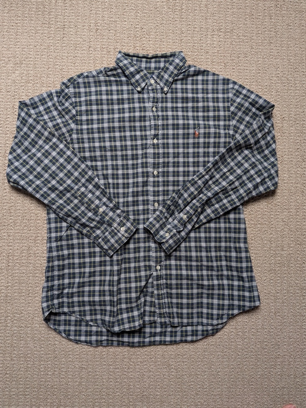 Ralph Lauren Men XXL Classic Fit  Plaid Long Sleeve Button Down Shirt Navy Green